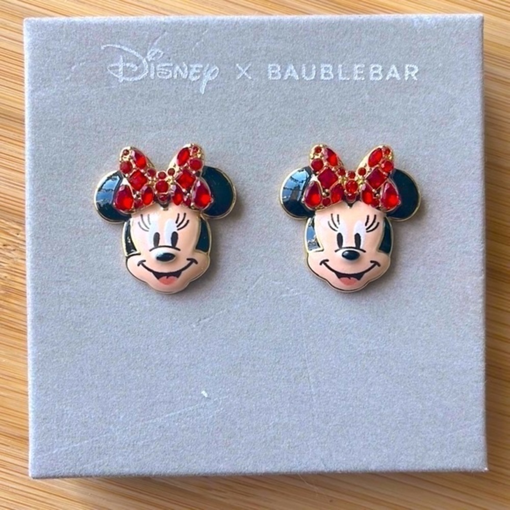 Brand New Disney x BaubleBar Minnie Mouse Sparkly Red Bow Post Earrings